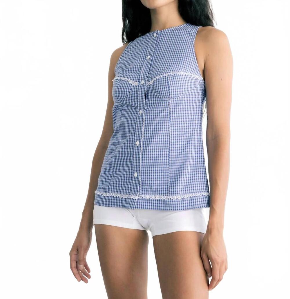 NEW A BRONZE AGE tomorrow top in ocean gingham